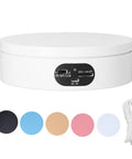 Motorized 360 Degree Rotating Turntable Stand For Jewelry Photography in white with control panel and USB cable.