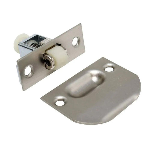 Adjustable Roller Catch for Furniture and Closet Doors, Cabinet Strike Plate and Screws Included, 3 Pack Satin Nickel Finish