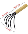 Japanese Ninja Claw Rake And Cultivator 5 Prong Garden Tool With Wood Handle, Tough Japanese Steel, dimensions shown