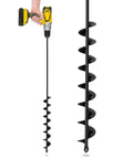 32 Inch Long Garden Auger Drill Bit For Planting Bulbs And Post Holes, Heavy Duty Three Eighths Inch Hex Drive, shown with drill