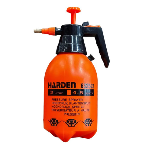 0.53 Gallon Handheld Pump Sprayer With Adjustable Copper Nozzle For Plants And Lawn Care with orange body and black handle.