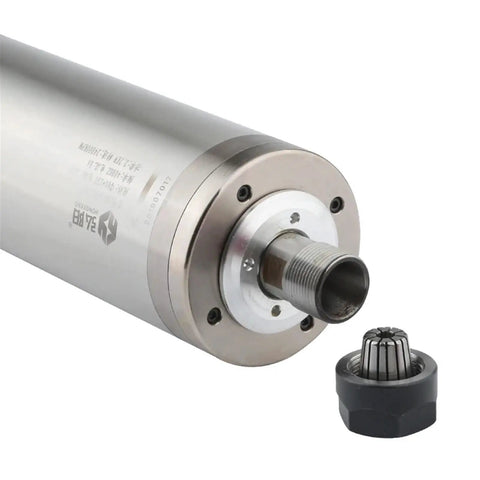 Heavy Duty Two Point Two Kilo Watt Water Cooled Cnc Router Spindle with threaded connector for wood engraving and milling tasks.