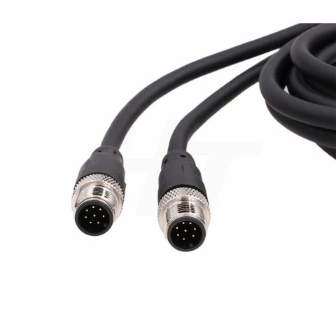 M12 A Coded 8 Pin Male to 8 Pin Male Shielded Signal Cable for industrial controls, 5m, showing connectors, PVC jacket