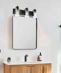 Three Head Vintage Bath Vanity Light Fixture In Matte Black With Clear Glass Shades Over Mirror Wall Mount Bathroom Lighting