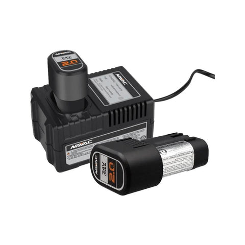 Front view of NAVAC NEF6LM BreakFree power flaring tool with 24V rechargeable battery and charger