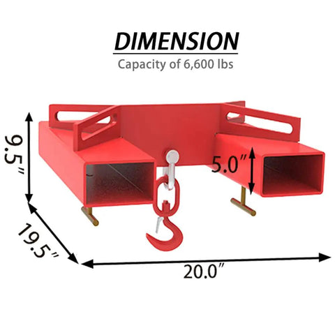 Forklift Lifting Hook With Red Powder Coat, Heavy Duty Swivel Crane Hook For Dual Pallet Forks, 6600 Lb Capacity dimensions