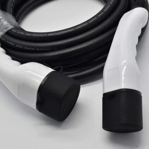 Type 2 To Type 2 Ev Charger Connector Plug And Play For Mode 3 Ac Charging Stations Featuring Top Shelf Nickel Plated Brass Contacts, close-up view.