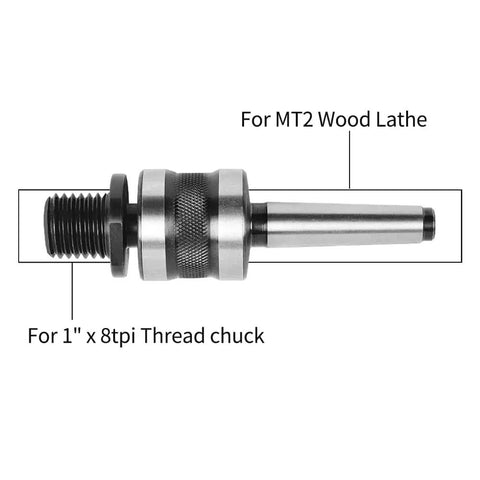 Side view of Live Tailstock Chuck Adapter 1 Inch 8 TPI Thread Converts 2MT Morse Taper to Threaded Live Tailstock Steel for Wood Lathe