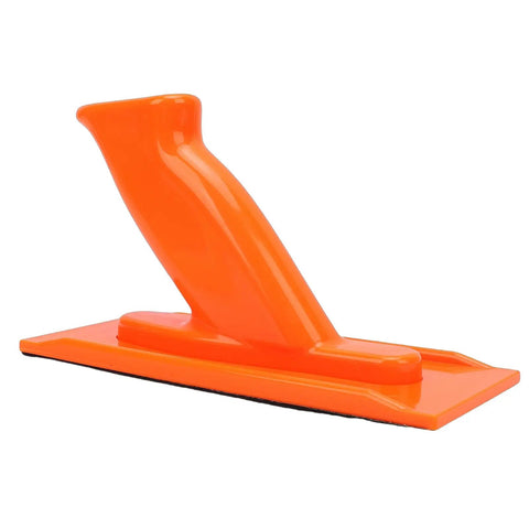 Heavy Duty Non Slip Woodworking Push Block And Safety Push Stick With Ergonomic Tilted Handle Is A Total Kickback Buster keeping hands safe, bright orange, ergonomic design.