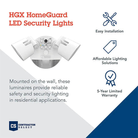 HomeGuard Two Light Outdoor LED Flood Lights With Motion Sensor Dusk To Dawn Auto On Adjustable Lumens And Color display