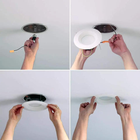 Installation process for 6 Inch New Construction IC Housing LED Recessed Ceiling Light Retrofit Kit Four Pack With Dimmable White Integrated Trim