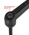 Close-up of Adjustable Clamping Lever Handle M5 X 25mm Black Oxide Carbon Steel Male Threaded Stud showing 3mm hex socket size.