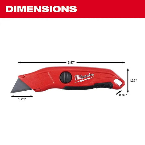 Fastback Press And Flip Utility Knife With Belt Clip And Onboard Wire Stripping Red, dimensions shown, side view.