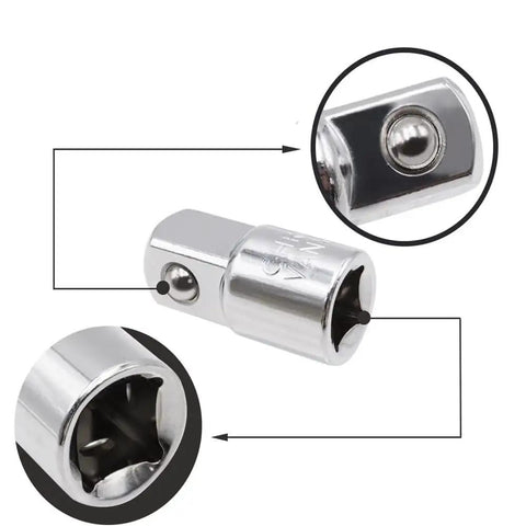 4 Piece Square Ratchet Socket Adapter Reducer Kit Includes 1/2 To 3/8 3/8 To 1/2 And 3/8 To 1/4 Plug Adapters In Silver Finish Heat Treated Chrome