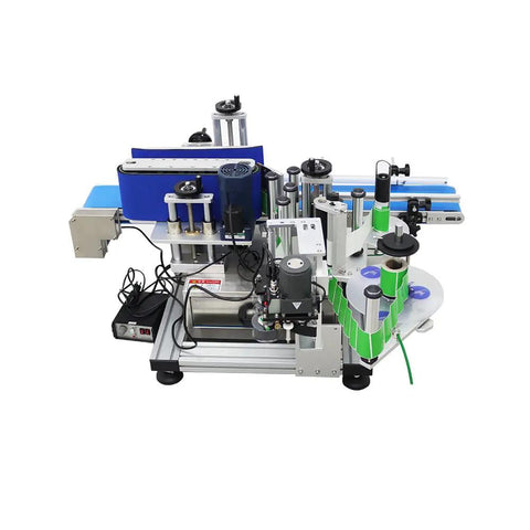 Top Shelf Automatic Labeling Machine For Round Bottles Hella Fast Labeler with printer and conveyor on a table.