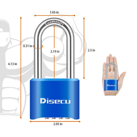 Built Tough 4 Digit Combination Padlock With 2.5 Inch Shackle, Outdoor Waterproof Lock in hand, showing size dimensions.