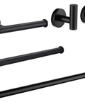 Matte Black 5 Piece Bathroom Accessories Set, Wall Mounted Towel Bar, Towel Rack, Toilet Paper Holder, Two Robe Hooks, Modern Minimalist Bath Upgrade