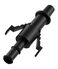 Transmission fluid pump with 3rd-hand adapter; black cylindrical pump with zigzag arms