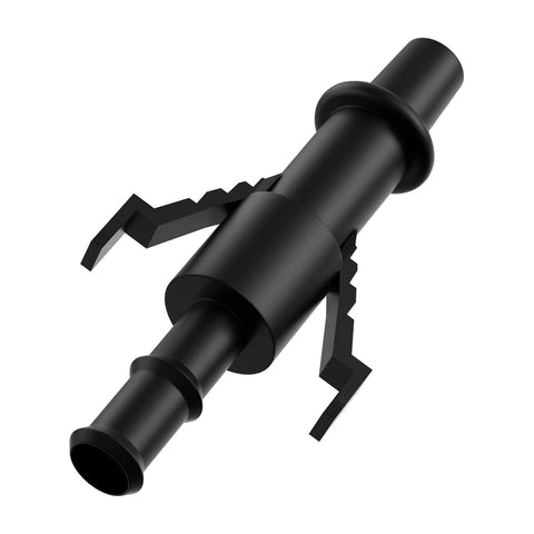 Transmission fluid pump with 3rd-hand adapter; black cylindrical pump with zigzag arms