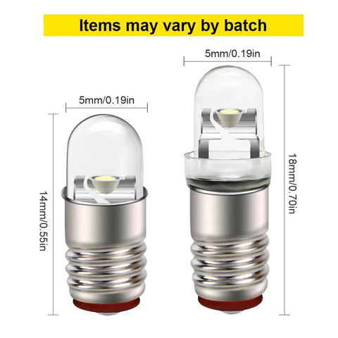 Badass E5 And E5.5 Led Bulbs 24V White Screw Base Replacement For Model Train Layouts Locos Wagons Streetlights Straight Up Heavy Duty Plug And Play 100Lm Knockout Glow showing dimensions 14mm and 18mm.