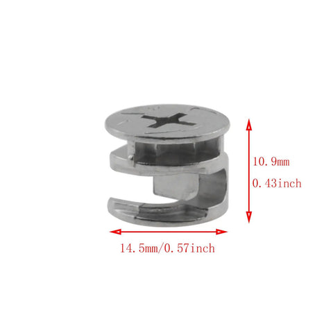 Dead Nuts Tight Furniture Cam Locks And Cabinet Drawer Hardware Featuring Heavy Duty Zinc Alloy Connectors, 14.5mm, used for panel assembly.