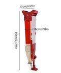Red and white Easy To Use Adjustable Fertilizer Spreader Tool For Gardens And Lawns, 80cm tall and 17cm wide, side view