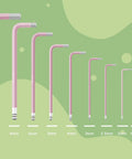 Pink 9 Piece Cr V Allen Key Set With Long Ball End Hex Keys 1.5 To 10mm Color Coding for Home Repair, displayed on green background.