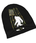 Cozy Camo American Flag Bigfoot Sasquatch Beanie Hat with flag and Bigfoot design for men and women