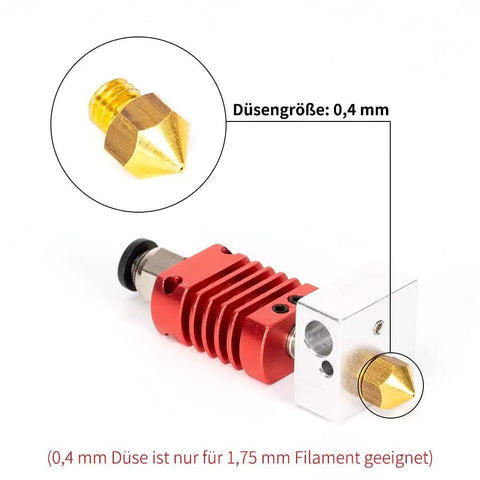 Extruder Hot End Kit With 0.4mm Nozzle And Aluminum Heating Block For 3D Printers, NTC 3950 100K Thermistor, 1M PTFE Tube, Compatible With X5SA X5SA Pro XY 2 Pro, 24V 50W Max 275C Anti Leak 0.4mm brass nozzle