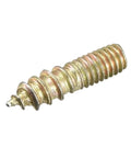 Close-up of heavy duty double ended threaded dowel screw from set for wood furniture joins M4 to M10, one color, DIY ready, rock solid connects.