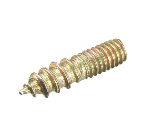 Close-up of heavy duty double ended threaded dowel screw from set for wood furniture joins M4 to M10, one color, DIY ready, rock solid connects.