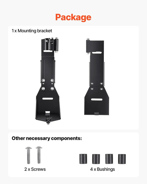 Rock Solid High Lift Jack Mount Bracket For Jeep Wrangler YJ TJ JK JL showing mounting bracket with screws and bushings.