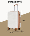 28 Inch Large Checked Luggage With Dual Spinner Wheels Lightweight PC Plus ABS Hardshell Case Scratch Resistant White Suitcase showcasing dimensions