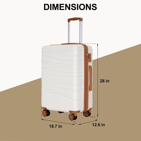 28 Inch Large Checked Luggage With Dual Spinner Wheels Lightweight PC Plus ABS Hardshell Case Scratch Resistant White Suitcase showcasing dimensions