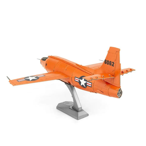 Bell X-1 3D Metal Model Kit For Hobbyists Unassembled No Glue Required Easy Clip Parts With Tweezers Ideal For Ages 14 And Up Fascinations Edition Great For Display And Collecting As A DIY Aerospace Gift assembled orange model on stand