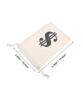 Beige Cotton Drawstring Gift Pouches With Money Sign For Cowboy Party Decor And Birthday Party Favors, 10x15cm, laying flat