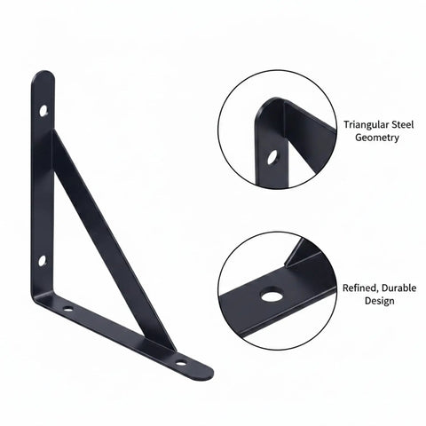 Heavy Duty Cold Rolled Steel Shelf Brackets Set Of 2 For Floating Shelves L Shaped Wall Mount Corner Braces in black, 4.7x4.7 inches