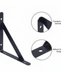 Heavy Duty Wall Mount Shelf Brackets Set Of 2 Cold Rolled Steel L Brackets For Floating Shelves, black triangular design