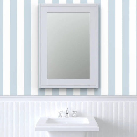 Top Tier Traditional Wallpaper With A Smooth Matte Linen Texture Pvc Free Paste To Paper Design in a blue striped bathroom.