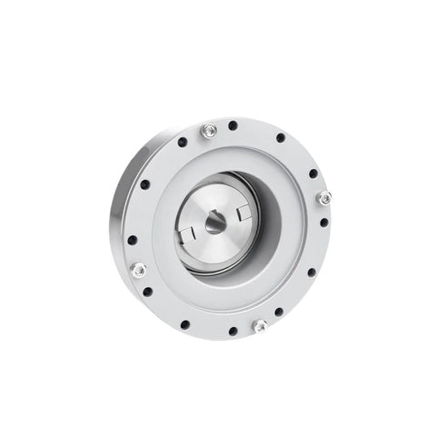 Beefy Torque Strain Wave Gearbox for automated robotic arm servo motors, front view; industrial-grade build for smooth motion.