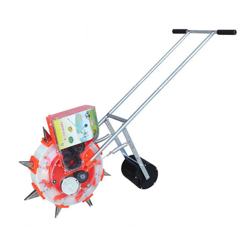 Manual Seeding Tool With Hand Push Roller Seeder for Walk Behind Row Crops, metal precision seeder for sowing seeds, backyard agriculture.