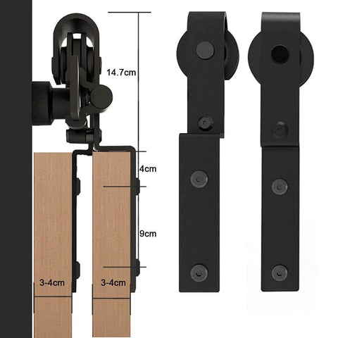 Beefy 11Ft Bypass Barn Door Hardware Kit for 66 Inch Double Doors, side view showing industrial-grade steel and nylon rollers
