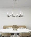 Midtown 6 Light Chandelier In Brushed Nickel Finish With Dope Modern Contemporary Design For Living Room Or Dining Room, 6 Illuminating Heads, Steel Construction, Dimmable Compatible, Sleek Ceiling Fixture For Modern Ambiance over dining table
