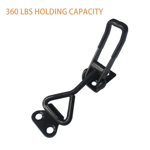 Heavy Duty Toggle Clamp With 360 Lbs Holding Power, black metal latch, adjustable, rust resistant carbon steel, side view