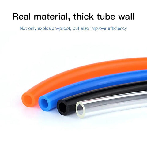 Flexible PU tubing for air compressors and fluid transfer black 32.8 ft air hose shown with other tubes