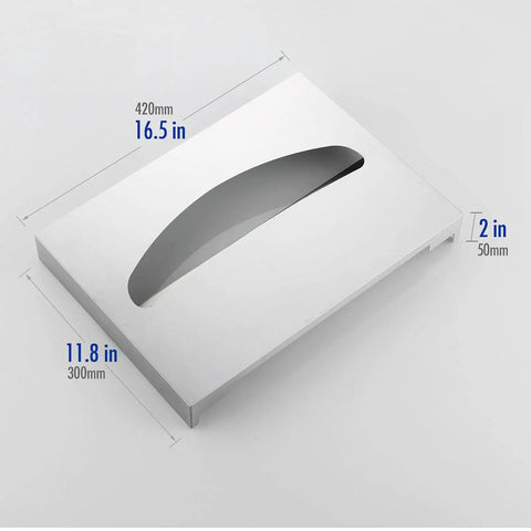 Toilet Seat Cover Dispenser Wall Mounted Brushed SUS 304 Stainless Steel With Two Easy Install Options, dimensions shown