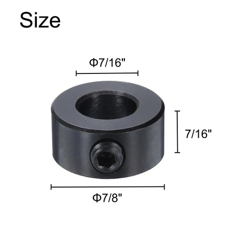 Four Pack Set Screw Shaft Collars Seven Sixteenth Inch Bore Carbon Steel With Seven Eighth Inch Outer Diameter And Seven Sixteenth Inch Width Black Oxide Finish Built Tough For Linear Rods And Shafts Axle Clamp