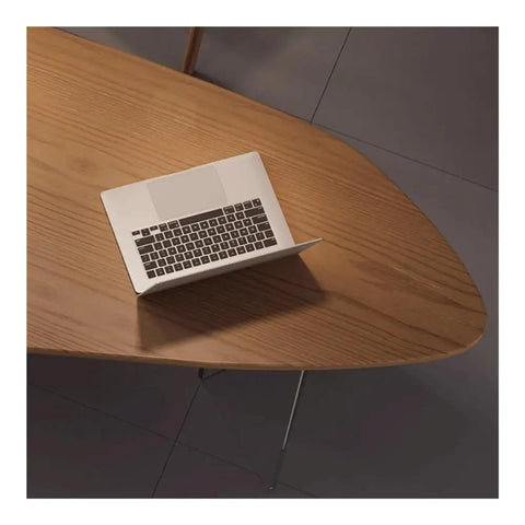 Heavy Duty Standing Desk With Side Cabinet Storage Modern Ash Wood Executive Office Workstation For Gaming And Study Flexible Layout With Ergonomic Monitor Riser 240cm Surface showing a laptop on the ash wood surface.