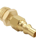 Brass quarter inch quick connect to 1-20 male cylinder thread propane adapter fitting for 1-pound bottle, RV camper use.