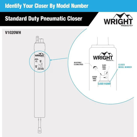 Diagram of Standard Duty Pneumatic Screen And Storm Door Closer With Adjustable Closing Speed Quiet Operation Easy Installation.